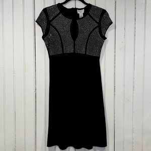 Carmen Marc Valvo Black Silver Studded Sheath Dress